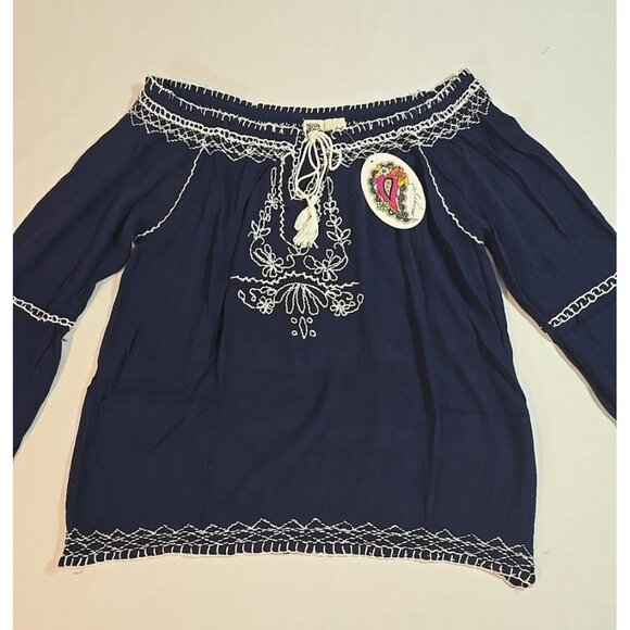 Embroidered boho top by Magazine Tassel tie front 100% Cotton Size M New - Picture 10 of 16